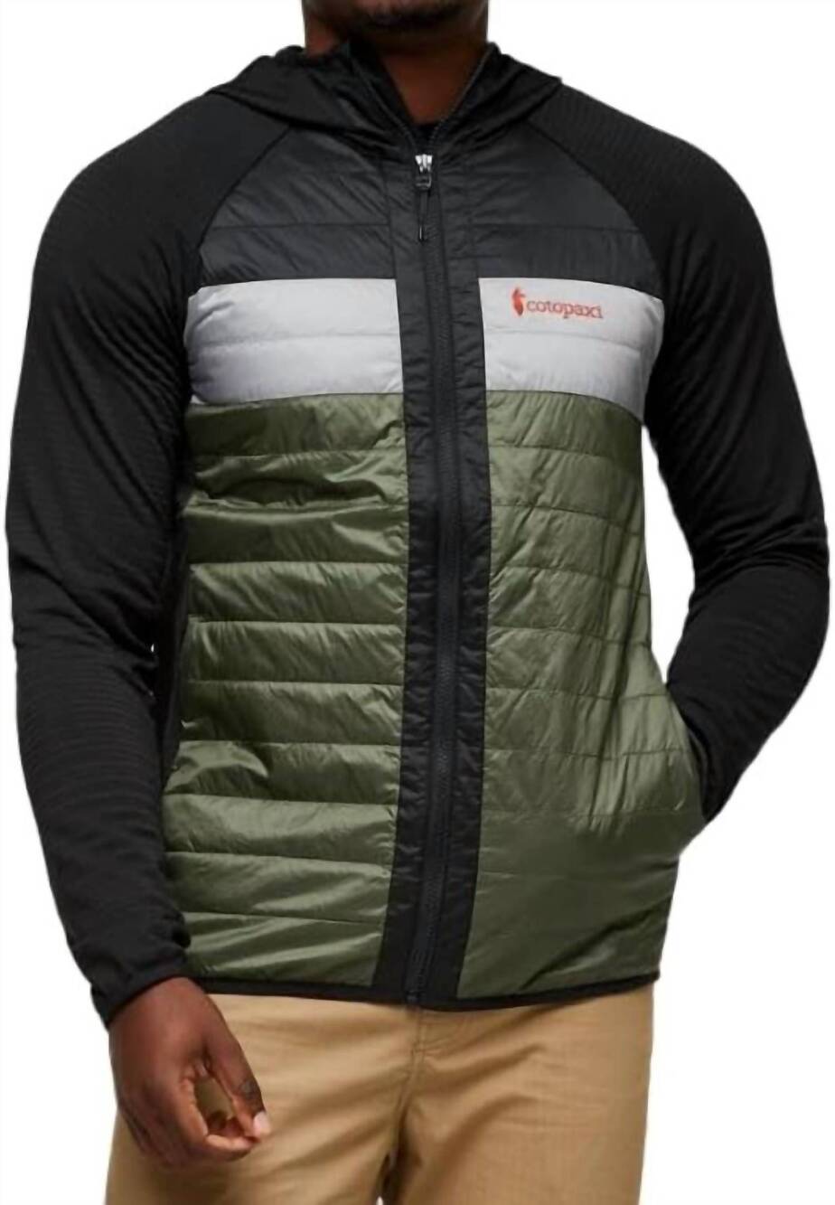 NEW COTOPAXI capa hybrid insulated hooded jacket in black/fatigue